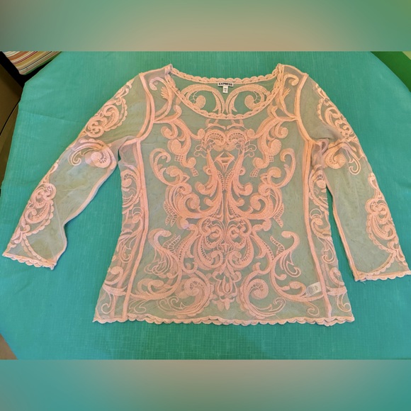 🌸EXPRESS🌸 EMBROIDERED FLORAL LACE MEASH LONG SLEEVE PULLOVER TUNIC TOP NWOT🩰 - Picture 5 of 16